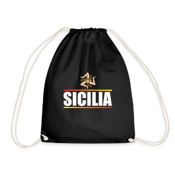 Italy Italia Sicilia Flag Sicily Palermo - Drawstring Bag - black - Front