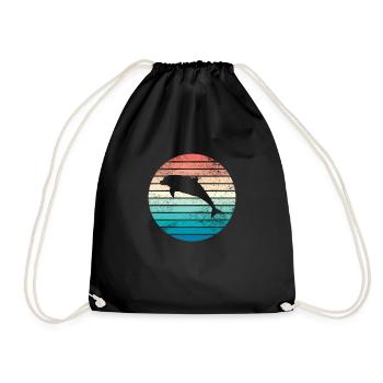 Delfin Retro Vintage Meer Ozean Geschenk Bunt - Turnbeutel - Schwarz - Vorne