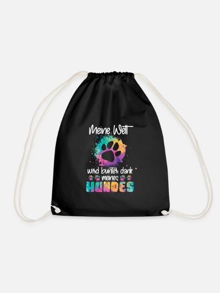 Bunte Welt dank meines Hundes Spruch - Turnbeutel - Schwarz