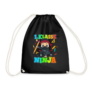 Einschulung Schulkind Ninja 1. Klasse Schulanfang - Turnbeutel - Schwarz - Vorne