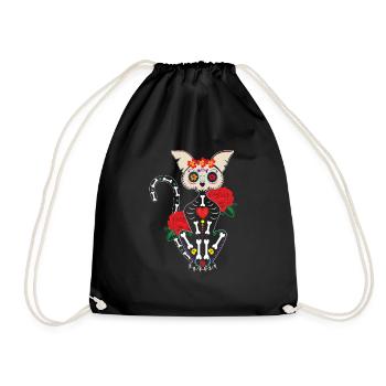 Muertos Day Of Dead Sugar Skull Halloween Cat - Turnbeutel - Schwarz - Vorne