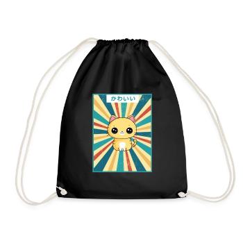 kawaii neko japanese - Drawstring Bag - black - Front