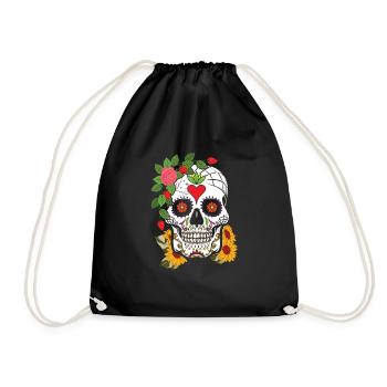 Floral Sugar Skull Muertos Day Of Dead Flower - Turnbeutel - Schwarz - Vorne