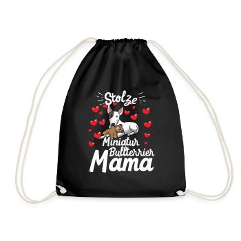 Miniatur Bullterrier Hund mit Kuscheltier - Turnbeutel - Schwarz - Vorne