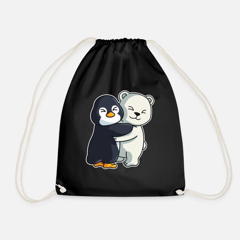 Penguin Icebear Polar bear Cuddle Valentine's Day - Drawstring Bag - black