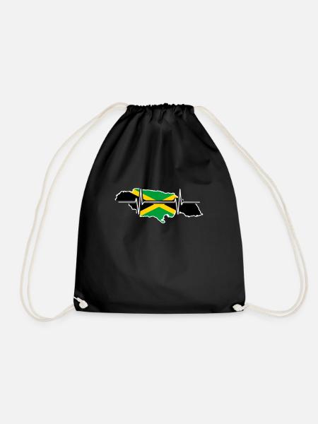 Jamaica Heartbeat Flag Vintage Jamaica - Drawstring Bag - black