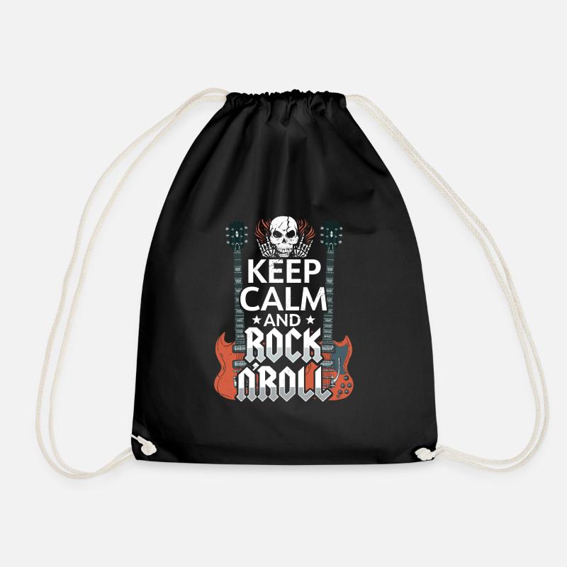Keep Calm and Rock n Roll Heavy Metal Guitar - Drawstring Bag - black