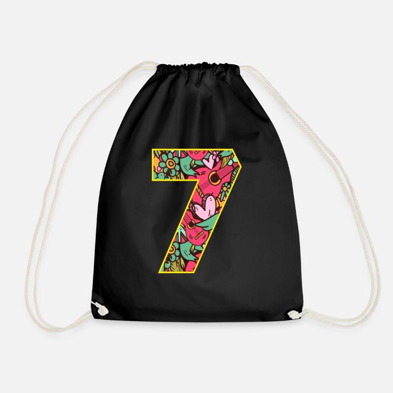 Zahl 7 Blüten - Turnbeutel - Schwarz