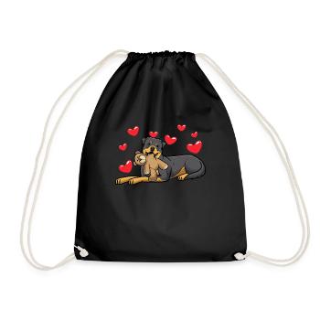 Chien Rottweiler avec jouet en peluche et de nombreux cœurs - Sac de sport léger - noir - Devant