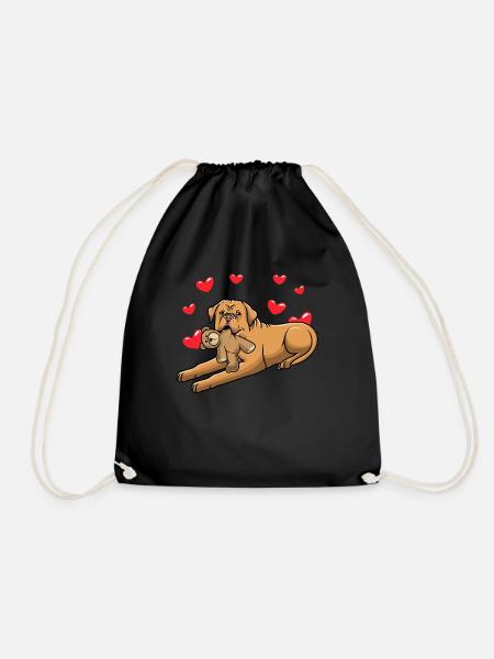Dogue de Bordeaux Hund mit Plüschtier - Turnbeutel - Schwarz