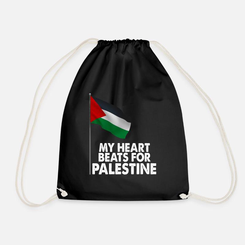 My Heart Beats For Palestine Fun Gift - Drawstring Bag - black