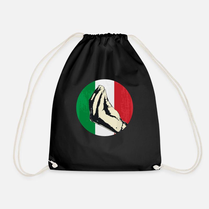 Speaking Italian Hand Gesture Fun Gift - Drawstring Bag - black