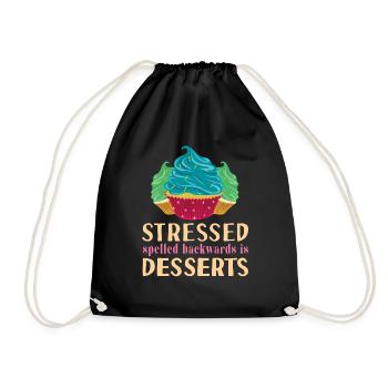 Funny Stressed Spelled Backwards Is Desserts Cake - Drawstring Bag - black - Front