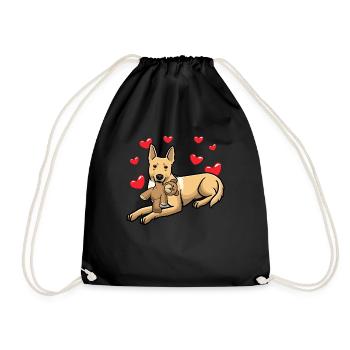 Carolina Dog Hund mit Kuscheltier - Turnbeutel - Schwarz - Vorne