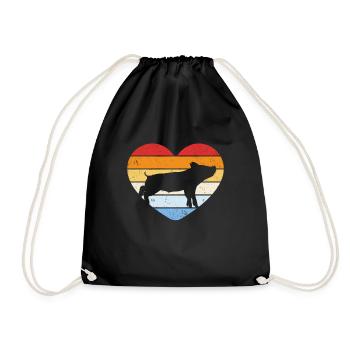 Retro heart piglet pig - Drawstring Bag - black - Front