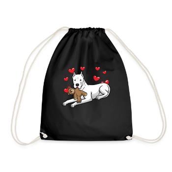 Dogo Argentino dog with plush toy and many - Drawstring Bag - black - Front