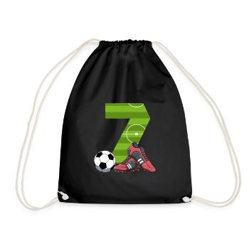 Siebter Geburtstag Fußball 7 Jahre alter Junge - Turnbeutel - Schwarz - Vorne