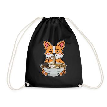 Le chien Corgi mange de la soupe de nouilles ramen - Sac de sport léger - noir - Devant