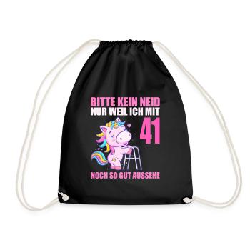 Bitte kein Neid 41 Jahre Einhorn 41. Geburtstag - Turnbeutel - Schwarz - Vorne