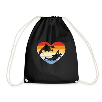 vintage orca heart - Drawstring Bag - black - Front