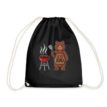 Bär Ich liebe Grillen BBQ Barbecue Chef - Turnbeutel - Schwarz - Vorne