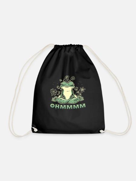 Ohmmm Meditating Frog Yoga Meditation Namaste - Drawstring Bag - black