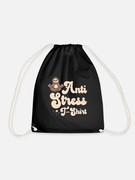Anti-Stress T-Shirt mit Faultier - Turnbeutel - Schwarz