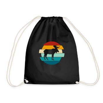 Retro Moose Vintage Moose Gift - Drawstring Bag - black - Front