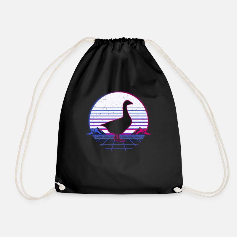 Retro Vintage Retrowave Goose Goose Bird - Drawstring Bag - black