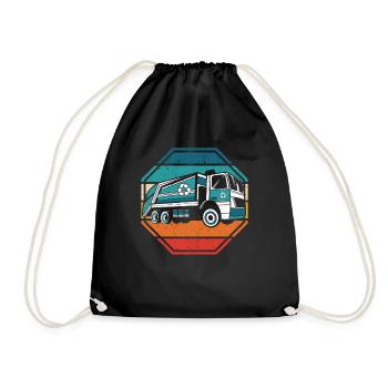 Garbage Truck Retro Waste Collector Garbage Truck Driver - Drawstring Bag - black - Front