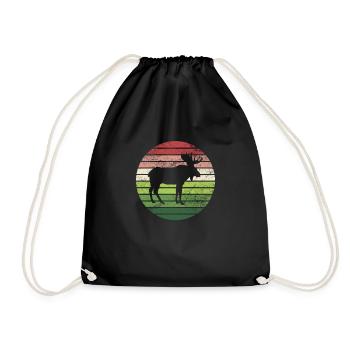Elch Natur Landschaft Hirsch Vintage Retro Wald - Turnbeutel - Schwarz - Vorne
