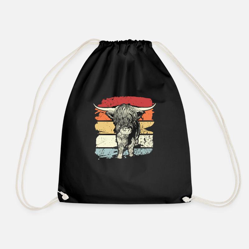 Highland Cow Highland Cows Retro - Drawstring Bag - black