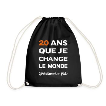 20 ans que je change le monde - cadeau 20 ans - Sac de sport léger - noir - Devant