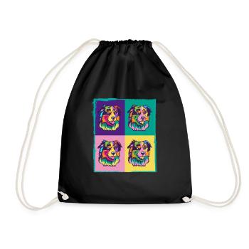 Dog Lover I Pop Art Miniature American Shepherd - Drawstring Bag - black - Front