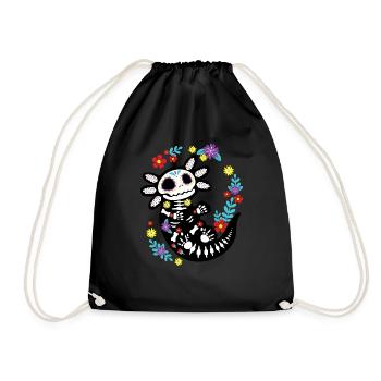Axolotl Sugar Skull Mexican Blumen - Turnbeutel - Schwarz - Vorne
