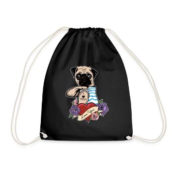 I Love Mom Tattoo I Pug Mom - Drawstring Bag - black - Front