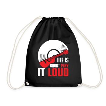 Life is short, play it loud / vinyl guitar bass - Drawstring Bag - black - Front