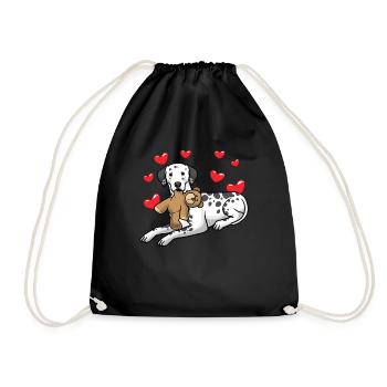 Dalmatian cuddly toy dog and many hearts - Drawstring Bag - black - Front
