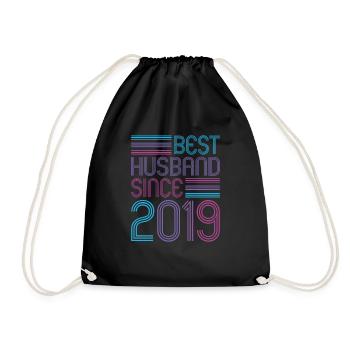 Best Husband since 2019 2nd Wedding Anniversary - Drawstring Bag - black - Front