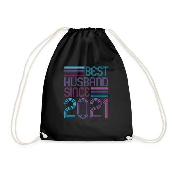Best Husband since 2021 1st Wedding Anniversary - Drawstring Bag - black - Front