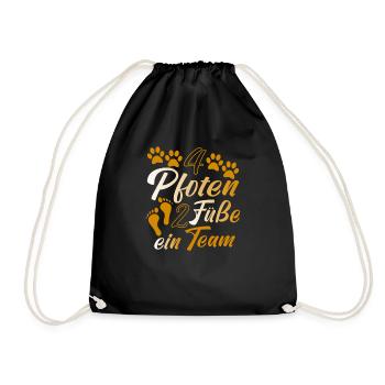 4 Pfoten 2 Füße Ein Team Hundeliebhaber Geschenk - Turnbeutel - Schwarz - Vorne