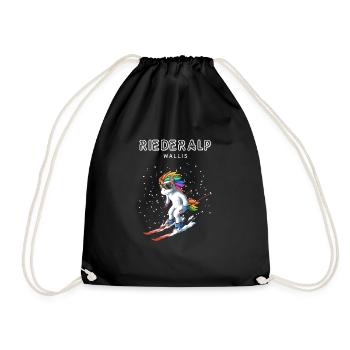 Riederalp Wallis Schweiz Retro Ski Einhorn - Turnbeutel - Schwarz - Vorne