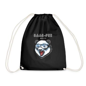 Saas Fee Wallis Schweiz Retro Ski Snowboard Panda - Turnbeutel - Schwarz - Vorne