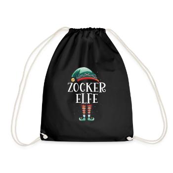Weihnachten Partnerkostüm Zocker Elf Elfe Elfen - Turnbeutel - Schwarz - Vorne