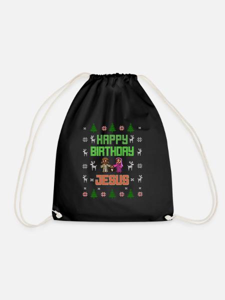 Ugly Christmas Happy Birthday Jesus xmas - Turnbeutel - Schwarz