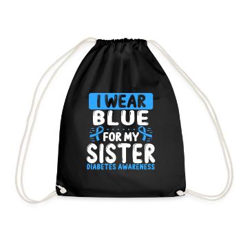 Sister Blue Ribbon Twin Diabetes Awareness - Drawstring Bag - black - Front