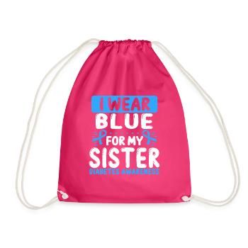 Sister Blue Ribbon Twin Diabetes Awareness - Drawstring Bag - fuchsia - Front