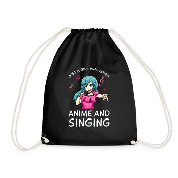 Anime Manga Kawaii Girls Singing Music - Drawstring Bag - black - Front