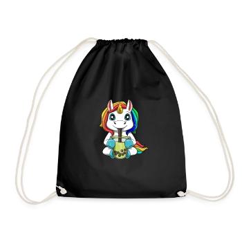 Bubble Tea Einhorn Boba Tee - Turnbeutel - Schwarz - Vorne