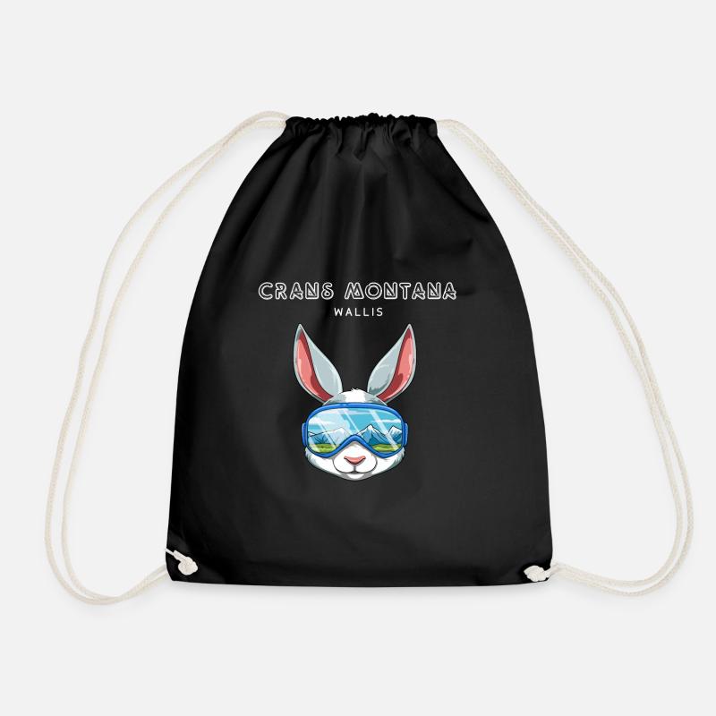 Crans Montana Wallis Schweiz Retro Ski Hase - Turnbeutel - Schwarz
